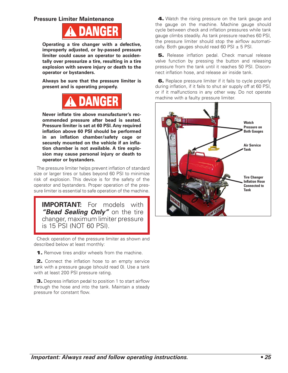 Danger | COATS 7xxx Series Tire Changer User Manual | Page 29 / 32