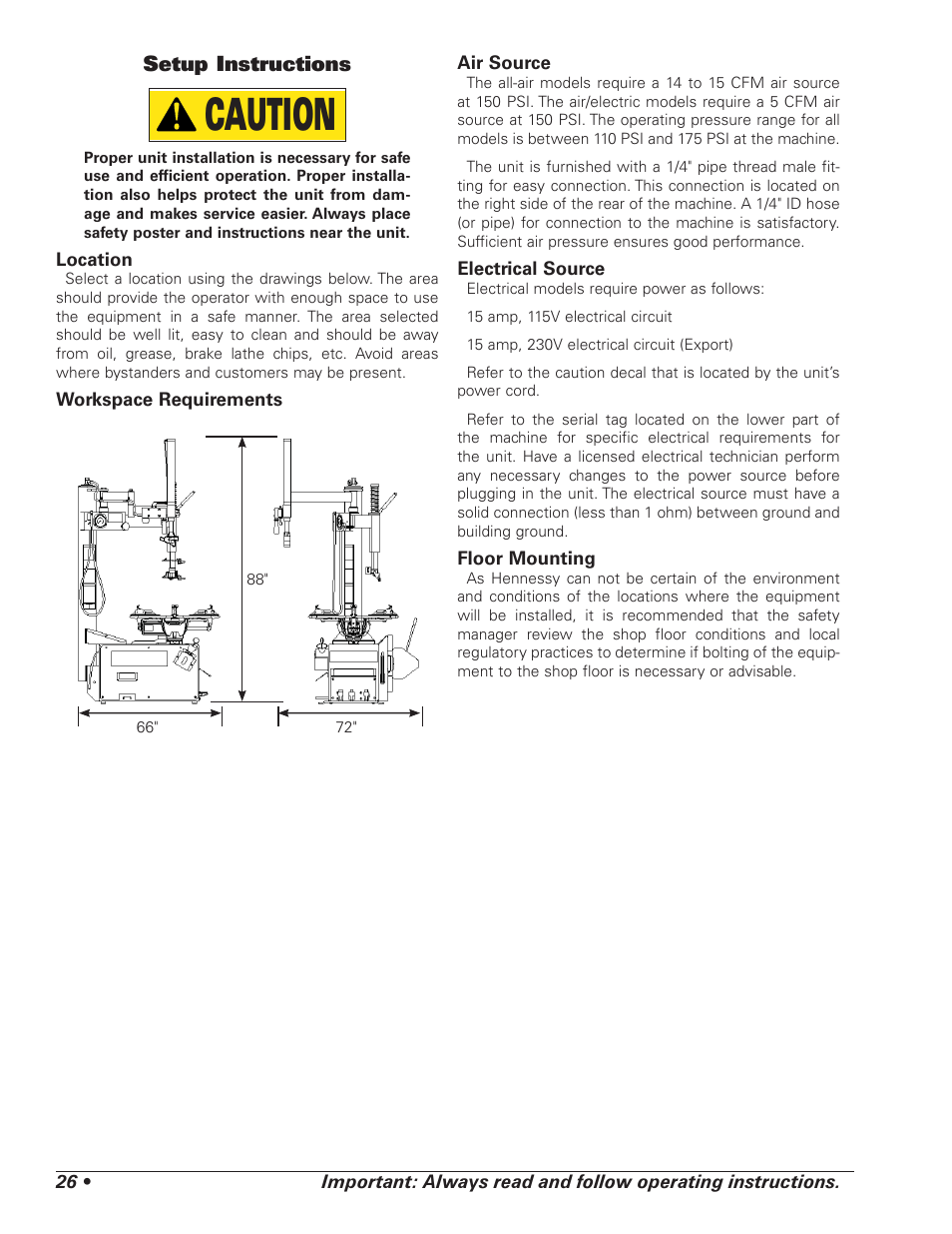 Caution, Setup instructions | COATS 7xxx Series Tire Changer User Manual | Page 30 / 32