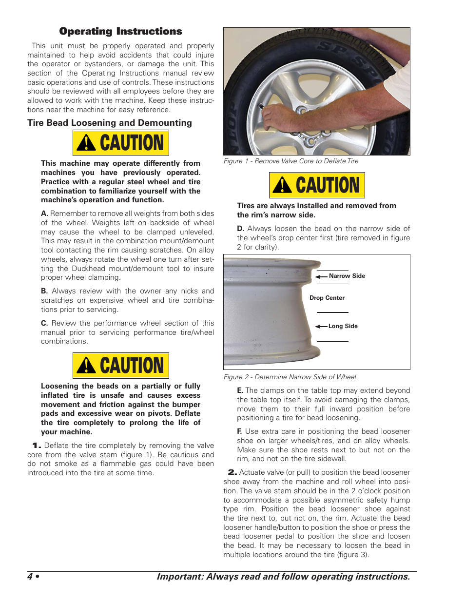 Caution, Operating instructions | COATS 7xxx Series Tire Changer User Manual | Page 8 / 32