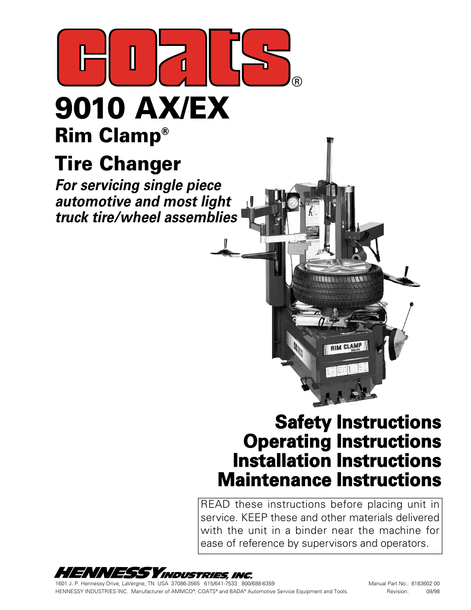 COATS 9010 AX/EX Tire Changer User Manual | 20 pages