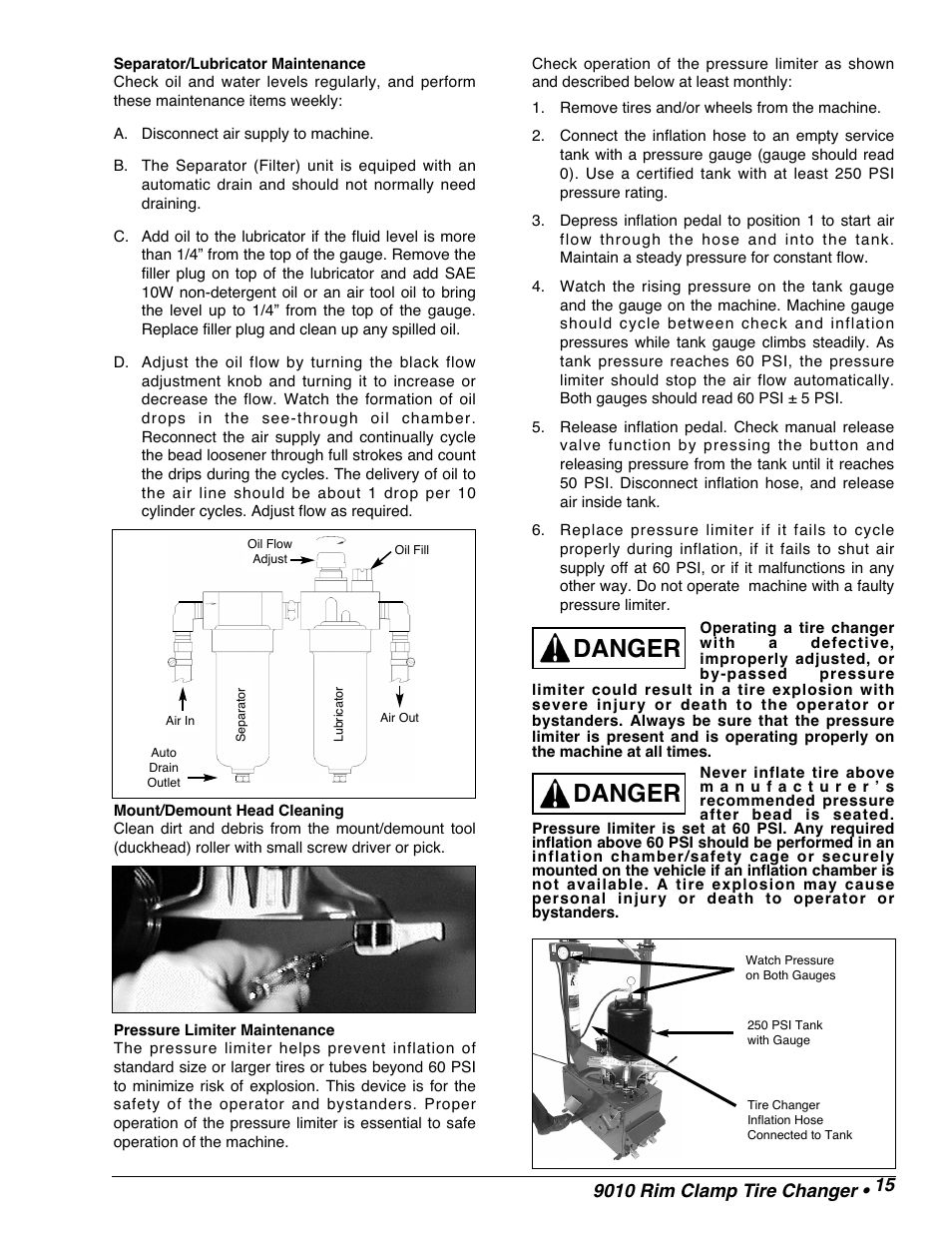 Danger | COATS 9010 AX/EX Tire Changer User Manual | Page 17 / 20