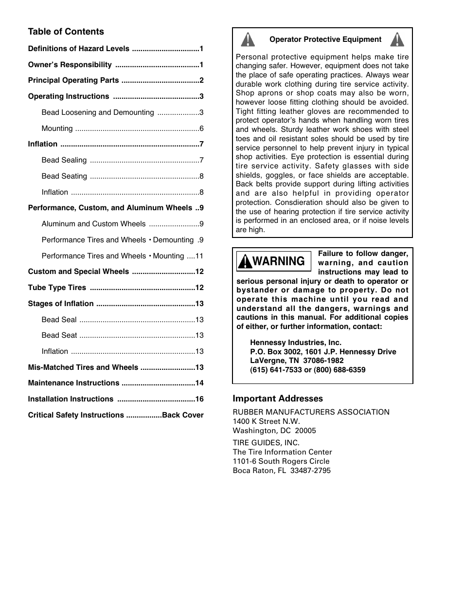 Warning | COATS 9010 AX/EX Tire Changer User Manual | Page 2 / 20