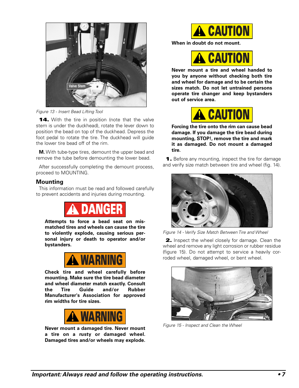 Caution, Caution warning warning danger | COATS 9024E Tire Changer User Manual | Page 11 / 28
