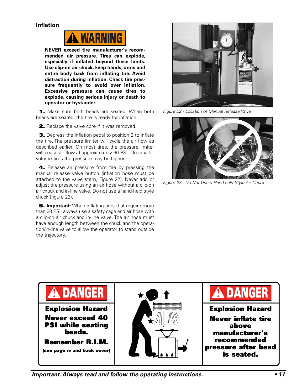 Warning, Danger | COATS 9024E Tire Changer User Manual | Page 15 / 28