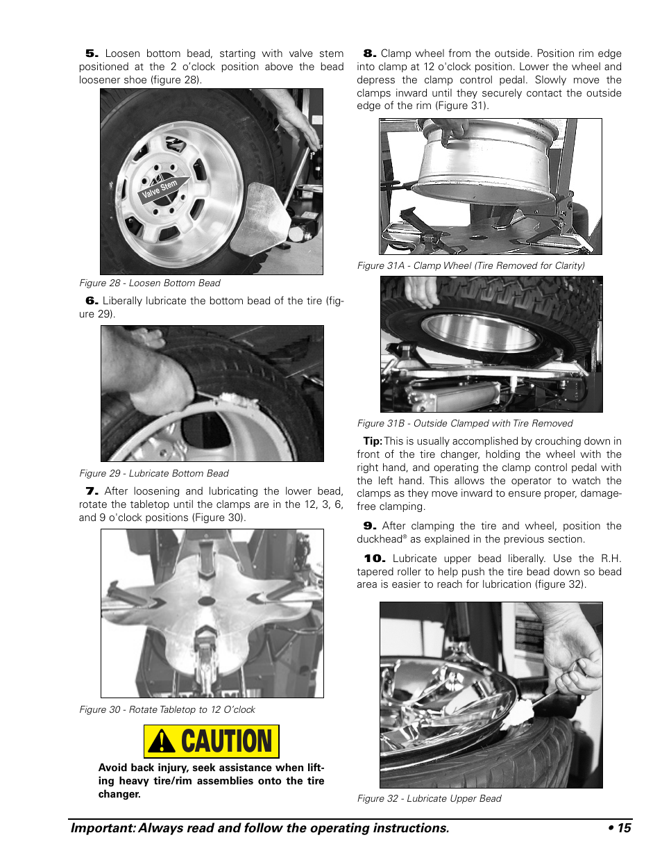 Caution | COATS 9024E Tire Changer User Manual | Page 19 / 28