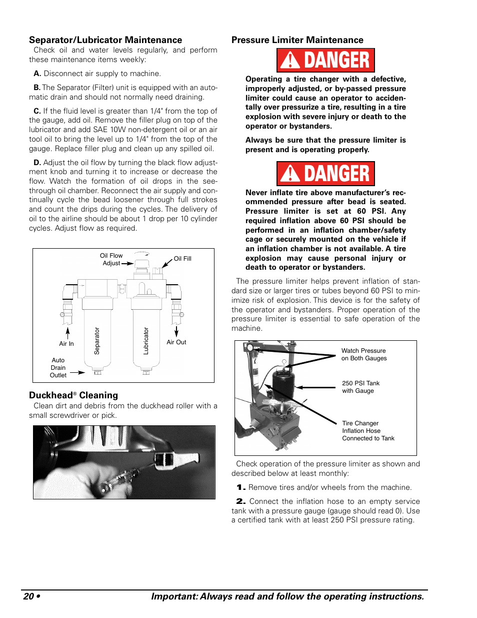 Danger | COATS 9024E Tire Changer User Manual | Page 24 / 28