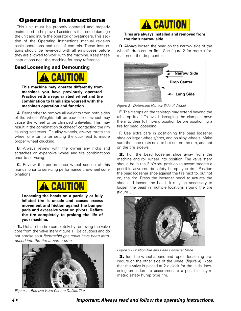 Caution, Operating instructions | COATS 9024E Tire Changer User Manual | Page 8 / 28