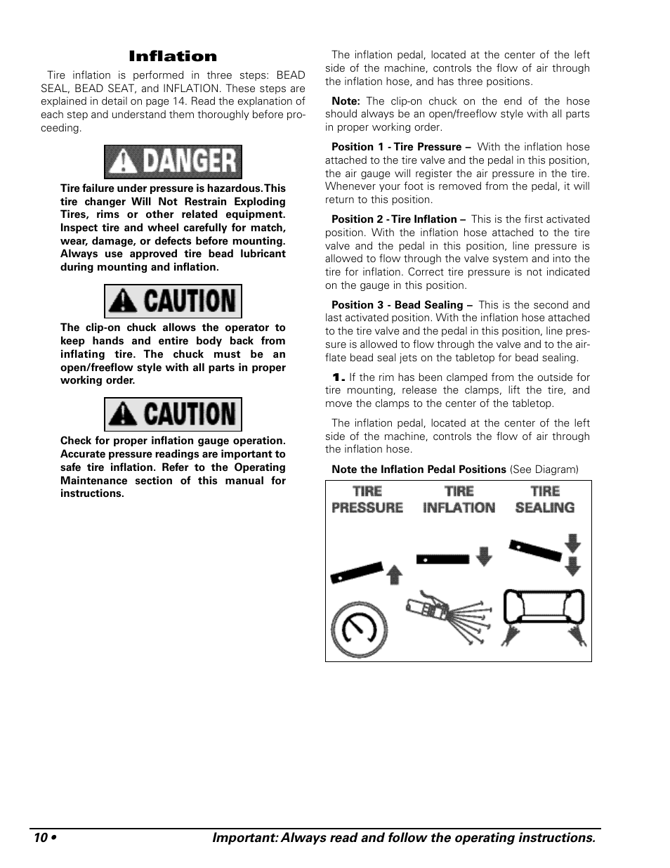 Inflation | COATS APX Rim Clamp Tire Changer User Manual | Page 14 / 28