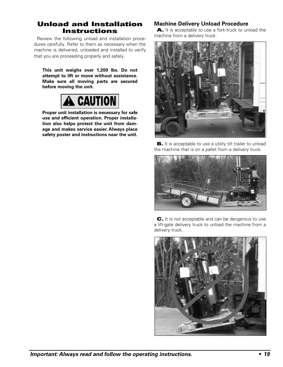 Unload and installation instructions | COATS APX Rim Clamp Tire Changer User Manual | Page 23 / 28