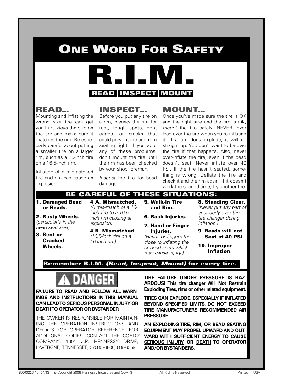 R.i.m, Afety | COATS APX Rim Clamp Tire Changer User Manual | Page 28 / 28