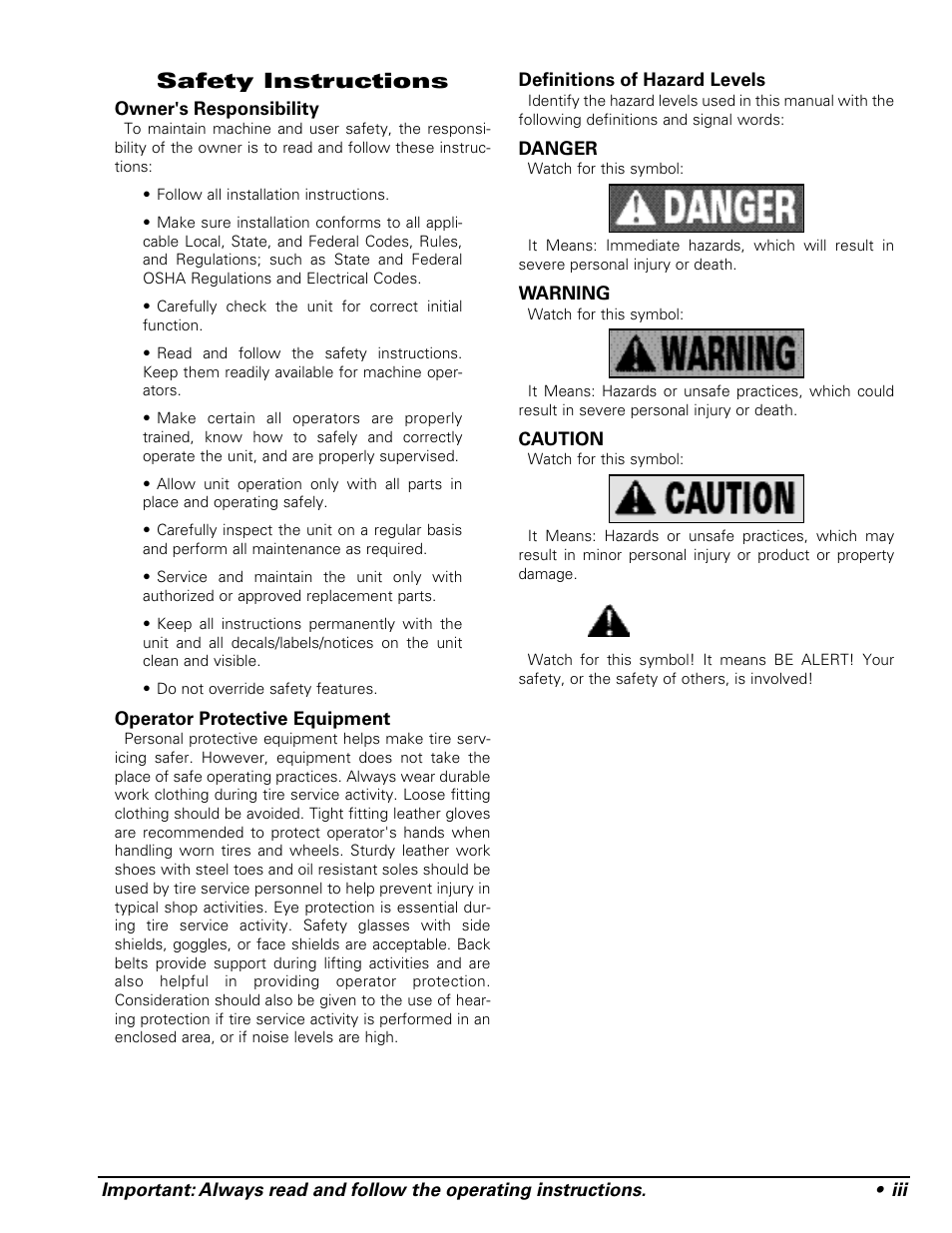 Safety instructions | COATS APX Rim Clamp Tire Changer User Manual | Page 3 / 28