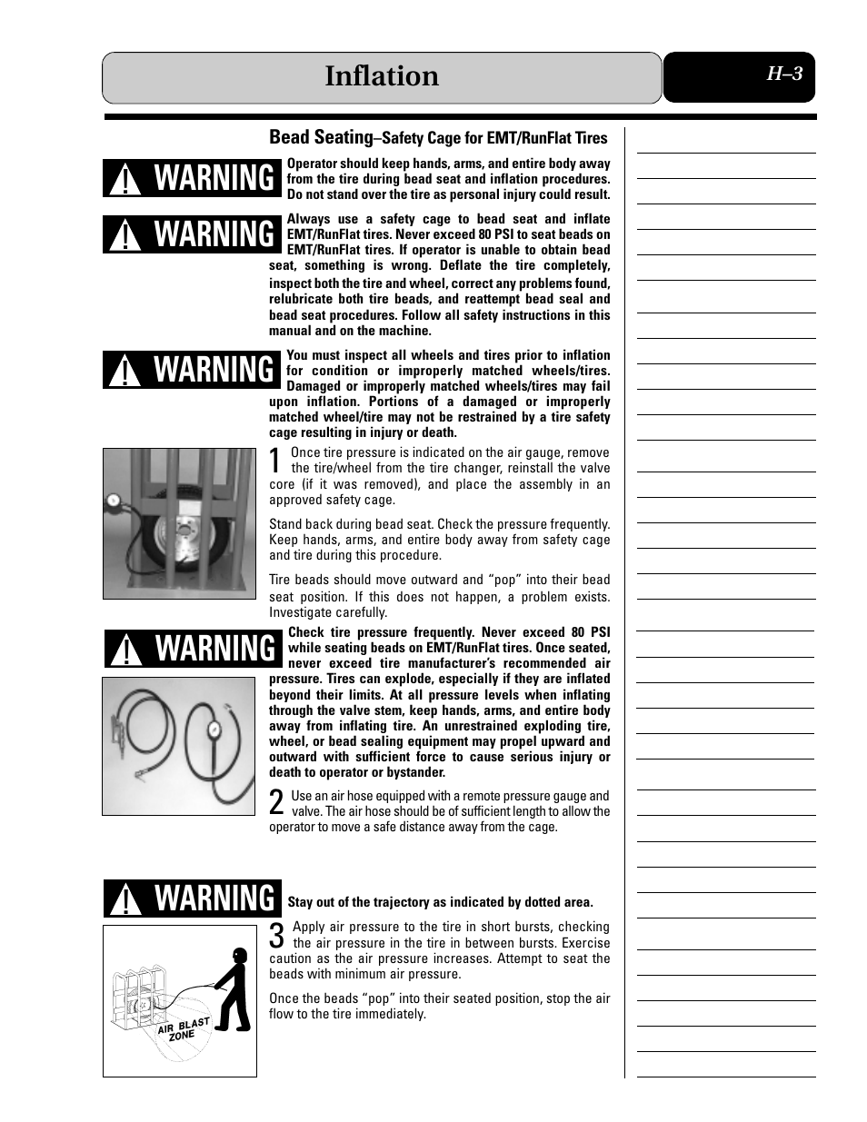 Warning, Inflation | COATS Extended Mobility (EMT) RunFlat Tires User Manual | Page 25 / 48