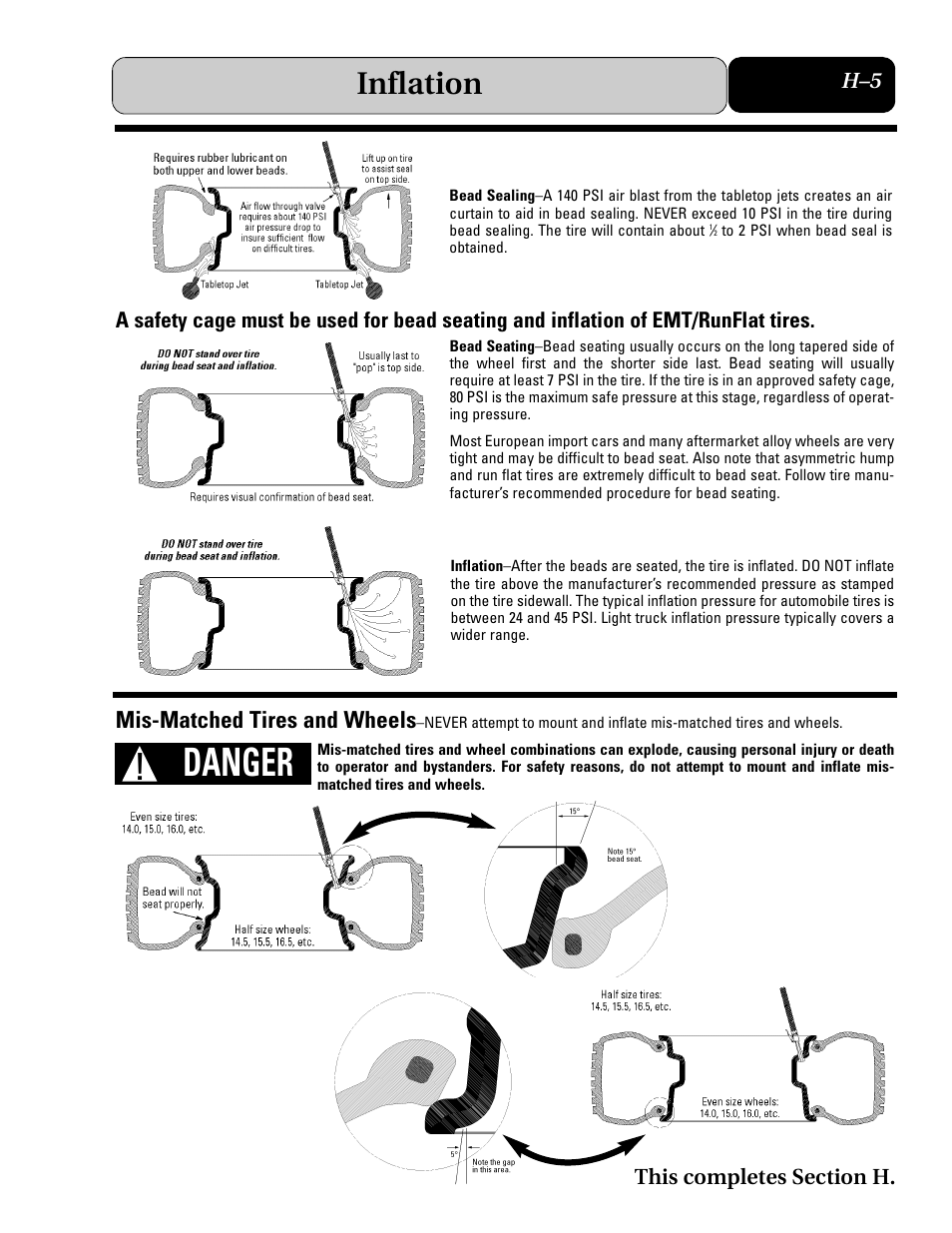 Danger, Inflation, Mis-matched tires and wheels | COATS Extended Mobility (EMT) RunFlat Tires User Manual | Page 27 / 48