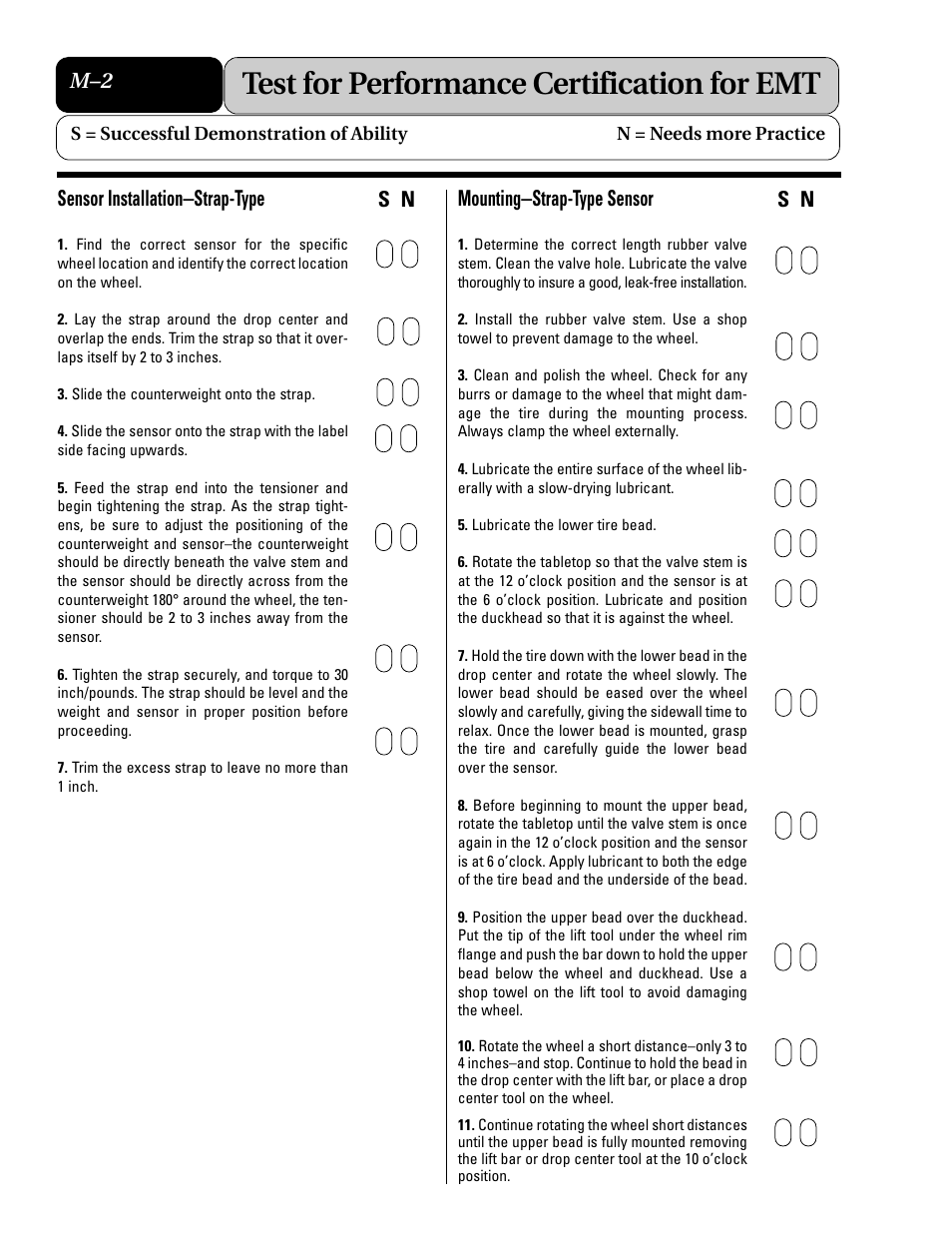 Test for performance certification for emt, Sensor installation–strap-type, Mounting–strap-type sensor | COATS Extended Mobility (EMT) RunFlat Tires User Manual | Page 42 / 48