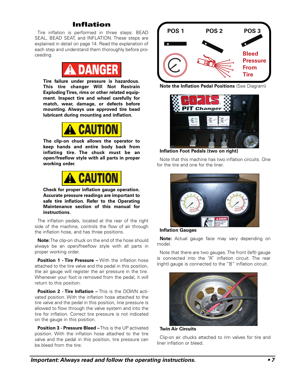 Caution, Caution danger | COATS Pit Tire Changer User Manual | Page 11 / 28