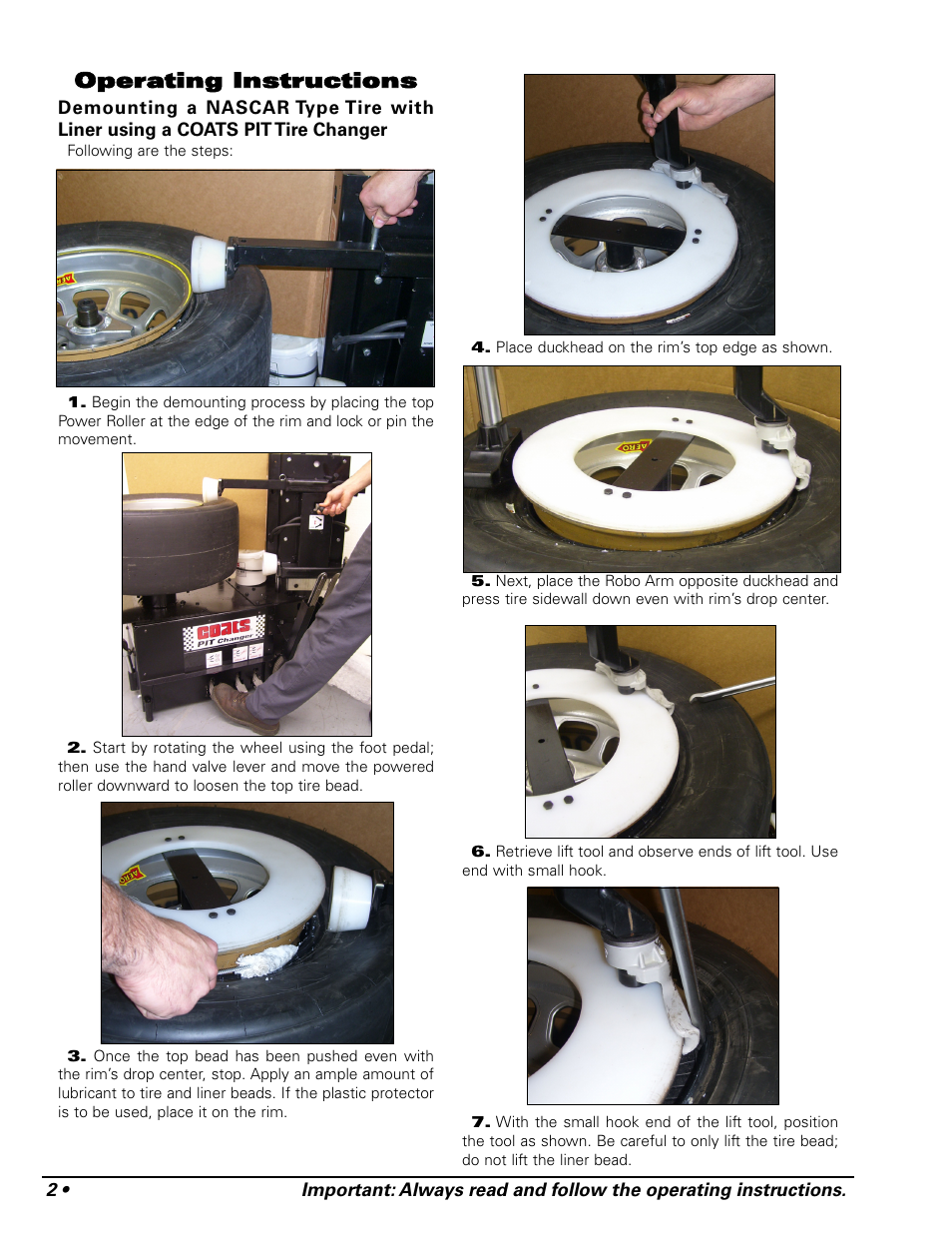 Operating instructions | COATS Pit Tire Changer User Manual | Page 6 / 28