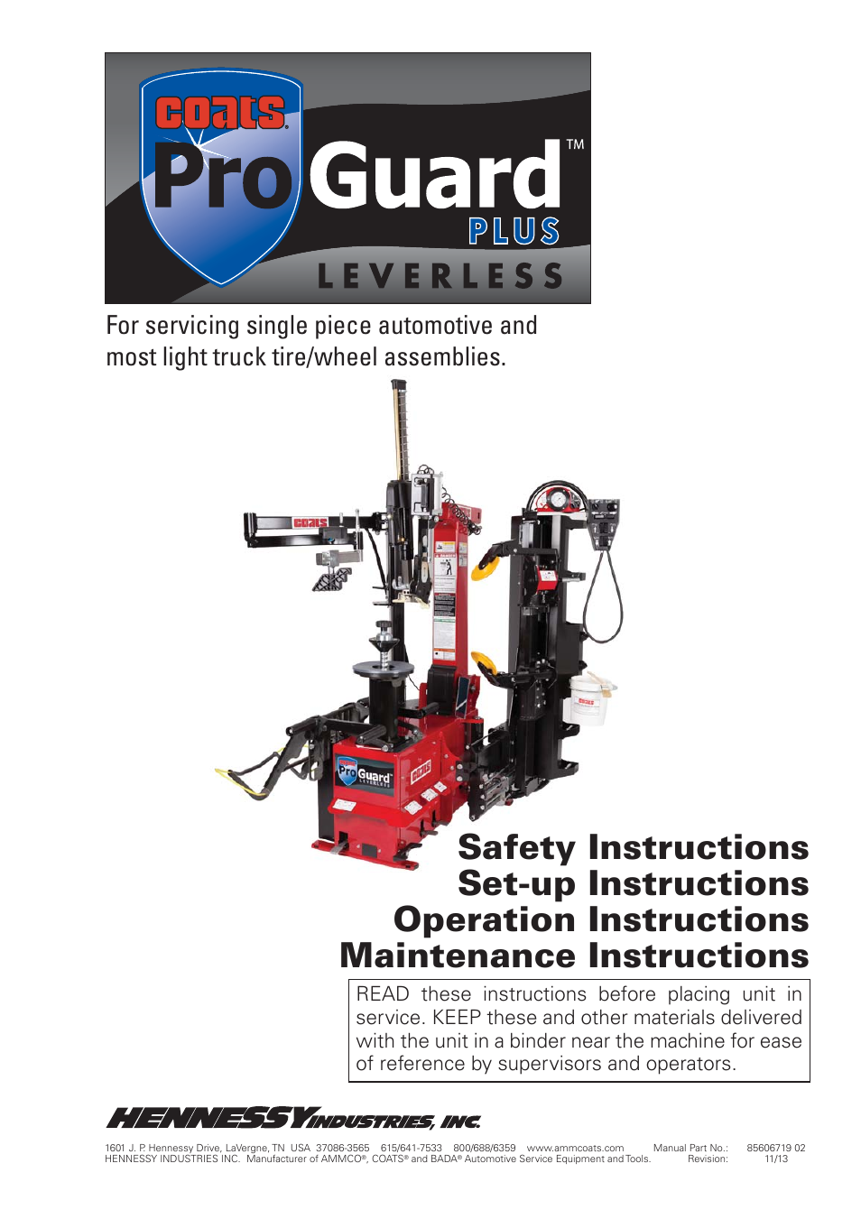 COATS ProGuard Leverless Plus Tire Changer User Manual | 42 pages