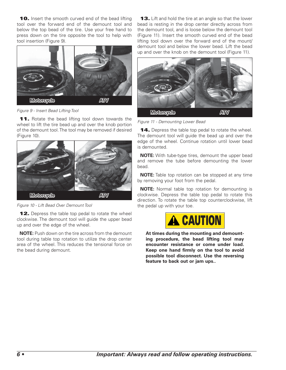 Caution | COATS RC-100 Tire Changer User Manual | Page 10 / 24
