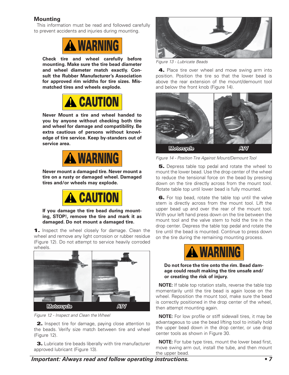 Warning, Caution | COATS RC-100 Tire Changer User Manual | Page 11 / 24