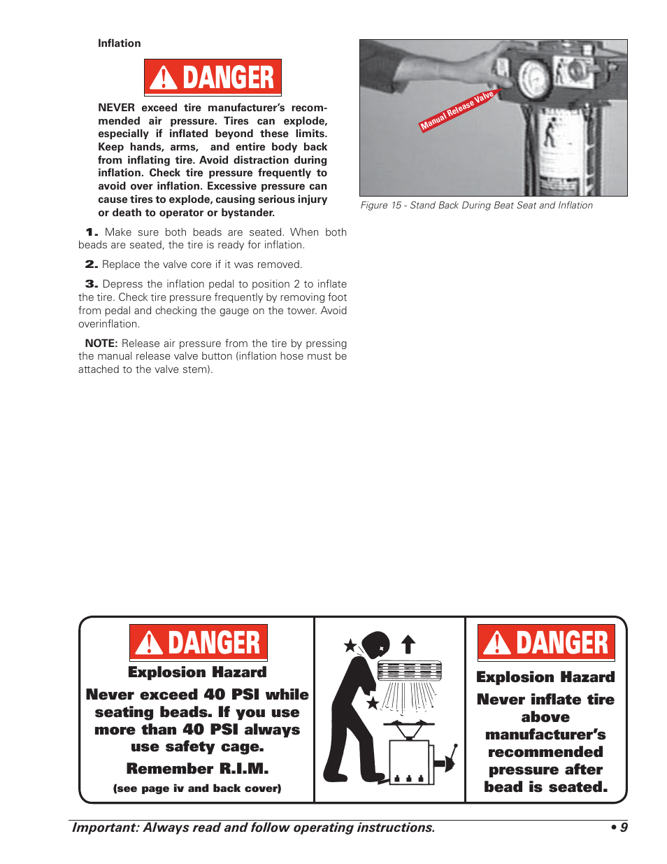 Danger | COATS RC-100 Tire Changer User Manual | Page 13 / 24