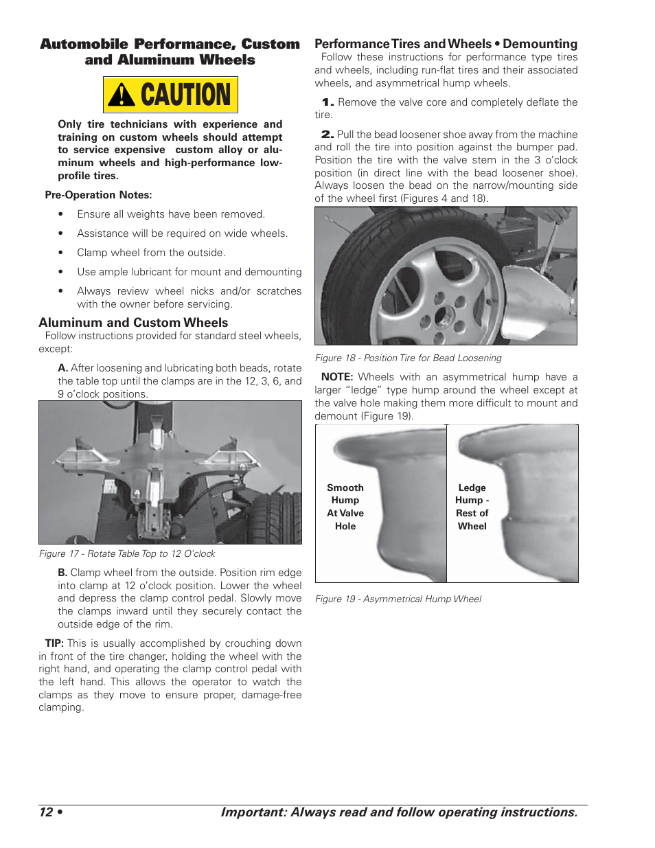 Caution, Automobile performance, custom and aluminum wheels | COATS RC-100 Tire Changer User Manual | Page 16 / 24