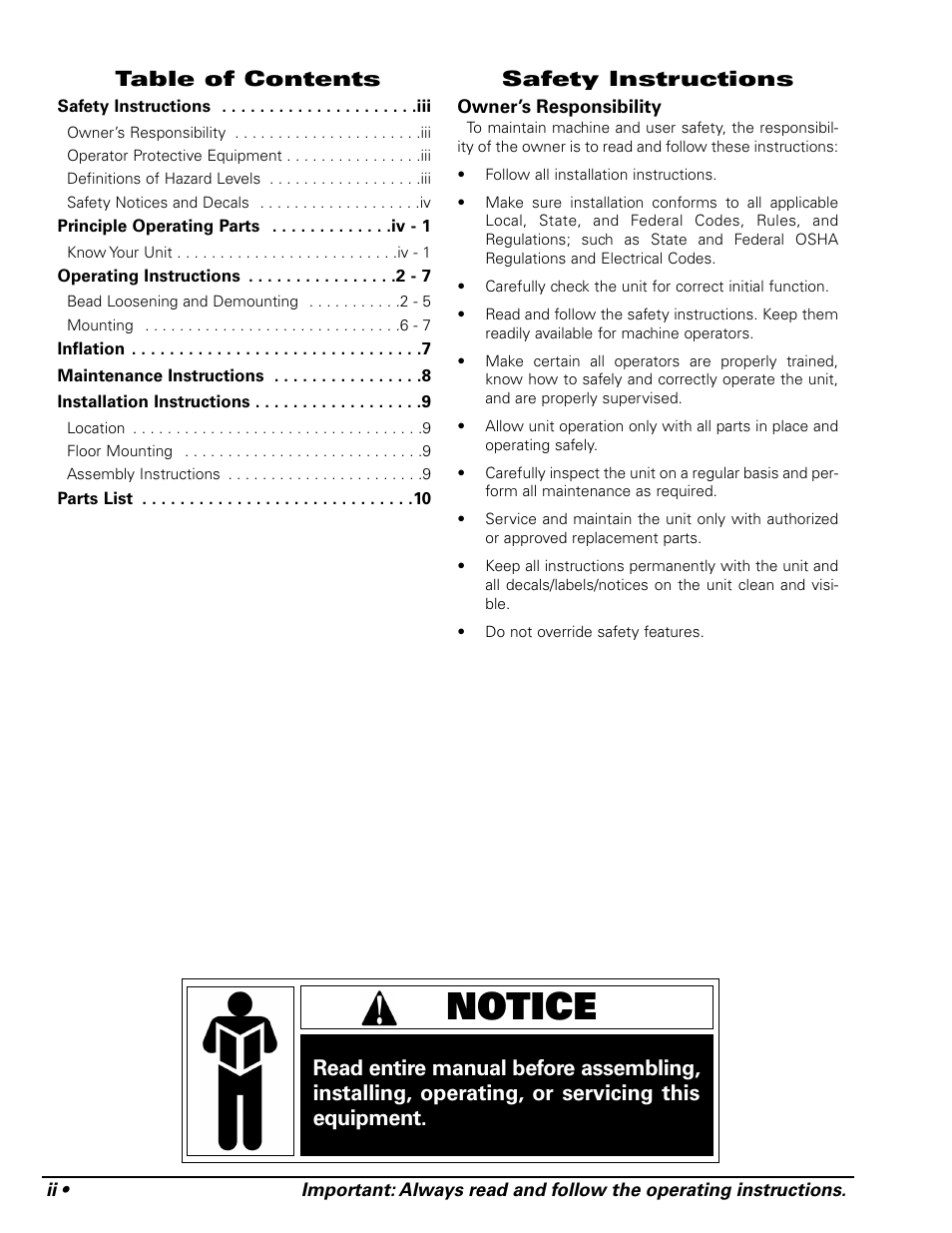 COATS RC-50M Rim Clamp Tire Changer User Manual | Page 2 / 16