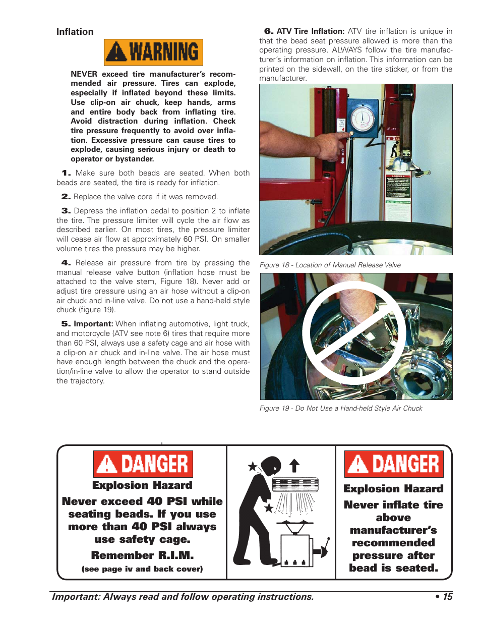 COATS RC150EX, RC200EX Tire Changer User Manual | Page 19 / 32