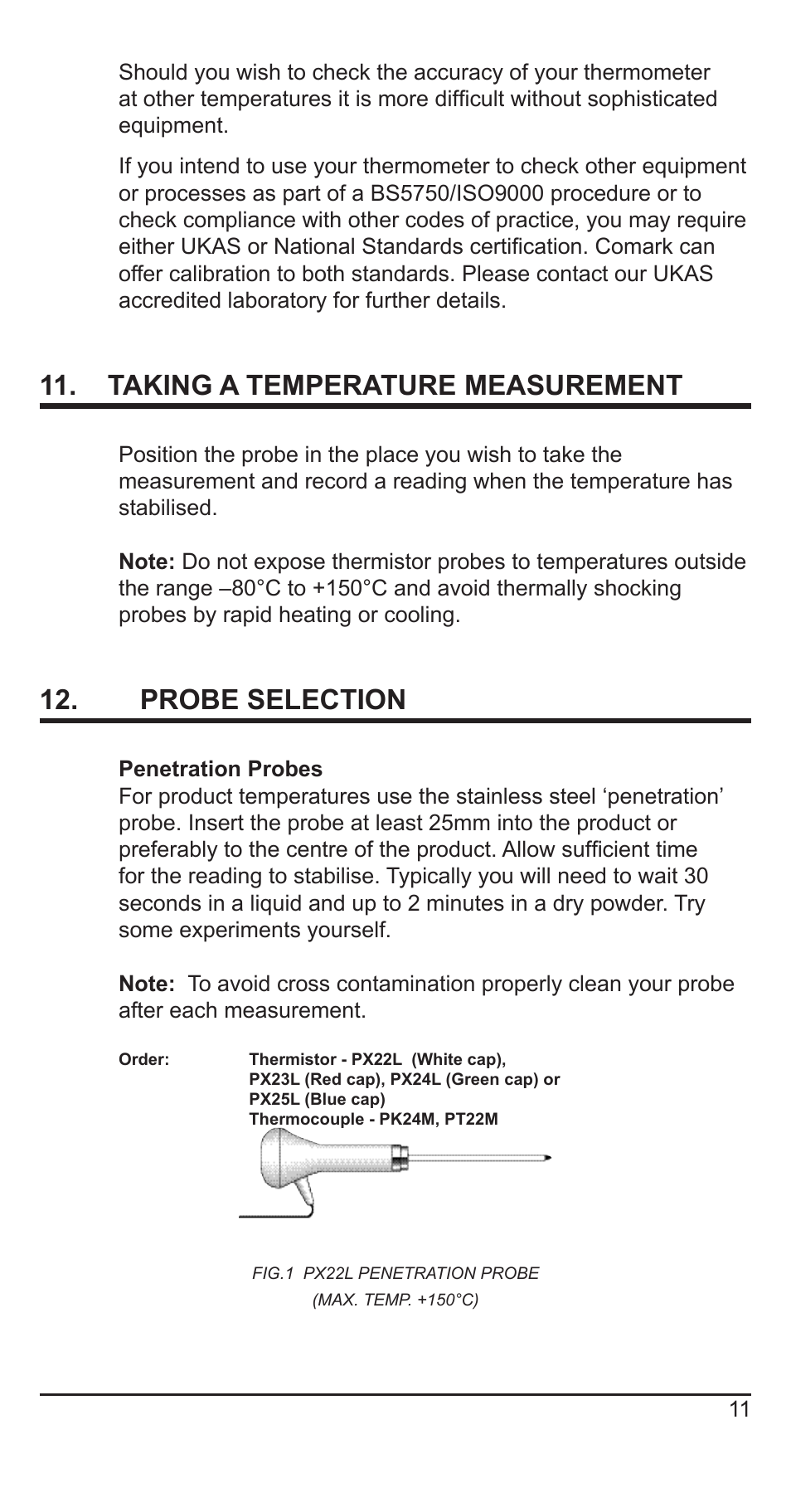 Taking a temperature measurement, Probe selection | Comark N9005 User Manual | Page 12 / 18