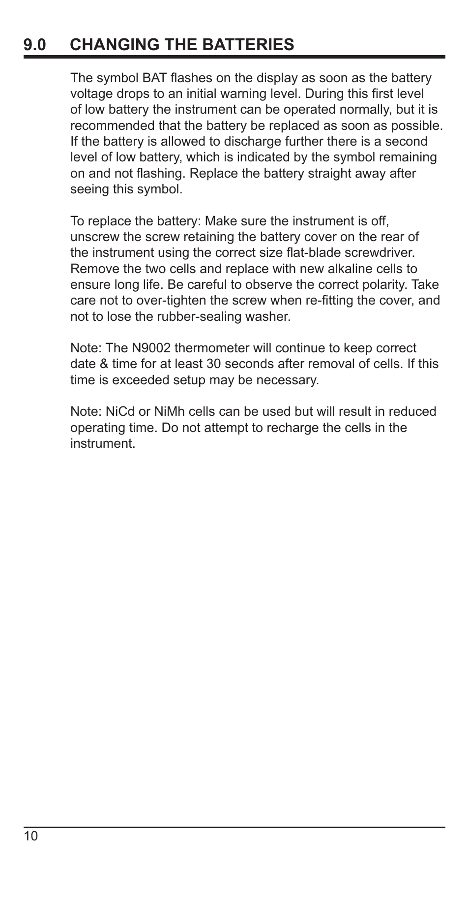 0 changing the batteries | Comark N9002 User Manual | Page 11 / 14