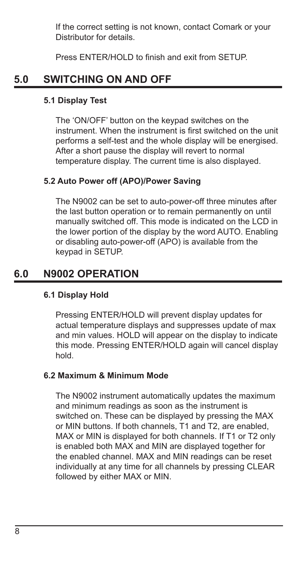 0 switching on and off | Comark N9002 User Manual | Page 9 / 14