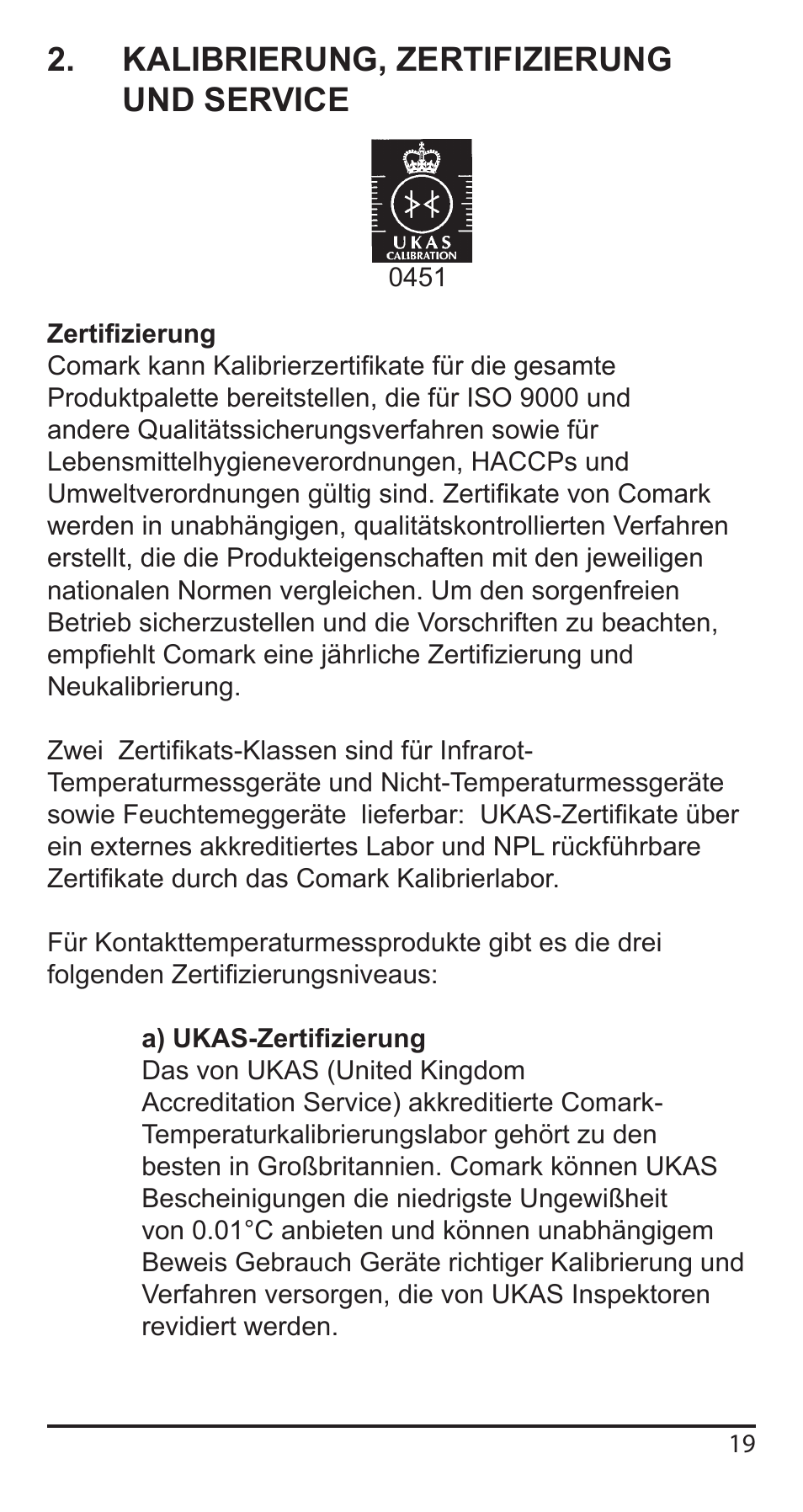Kalibrierung, zertifizierung und service | Comark KM340 User Manual | Page 20 / 42