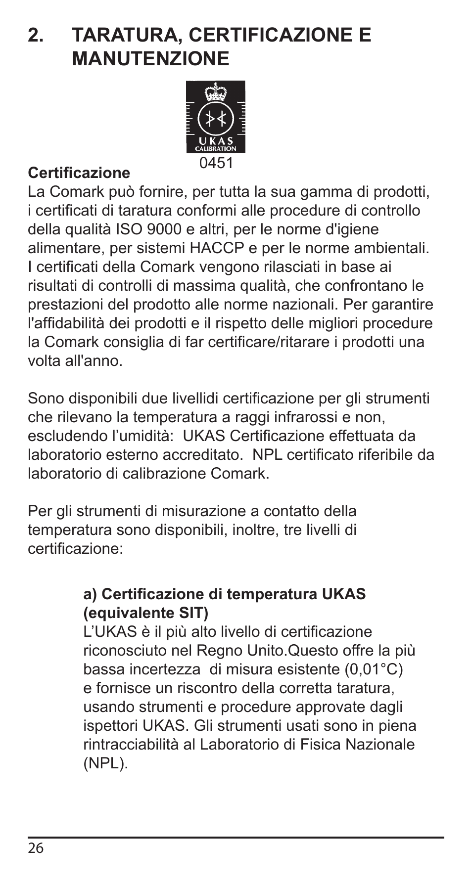 Taratura, certificazione e manutenzione | Comark KM340 User Manual | Page 27 / 42