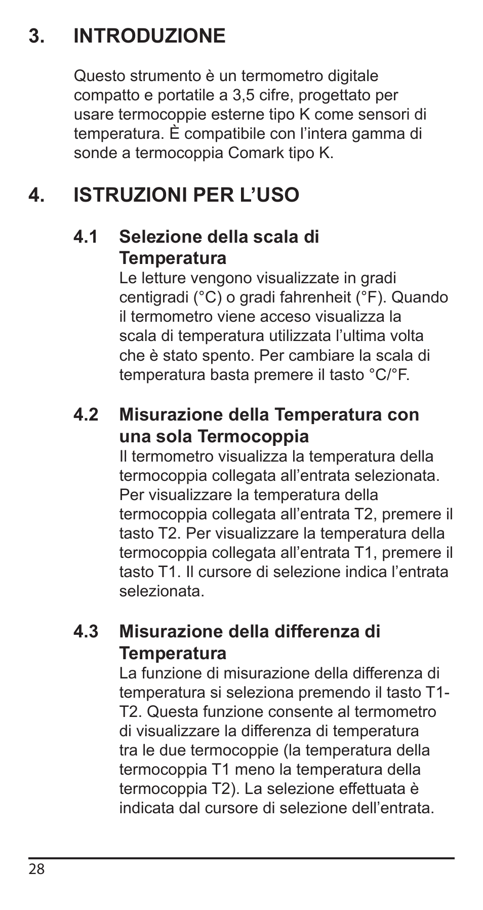 Introduzione, Istruzioni per l’uso | Comark KM340 User Manual | Page 29 / 42