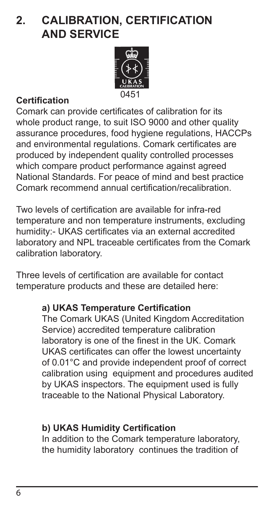 Calibration, certification and service | Comark KM340 User Manual | Page 7 / 42