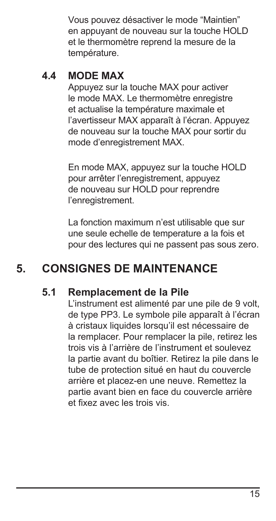 Consignes de maintenance | Comark KM330 User Manual | Page 16 / 42