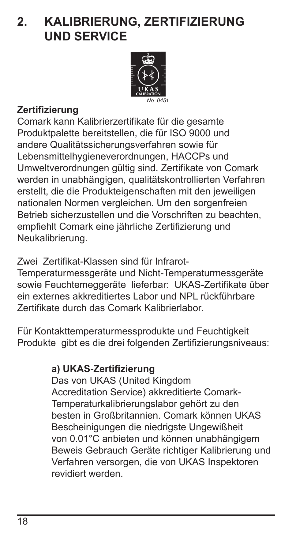 Kalibrierung, zertifizierung und service | Comark KM330 User Manual | Page 19 / 42