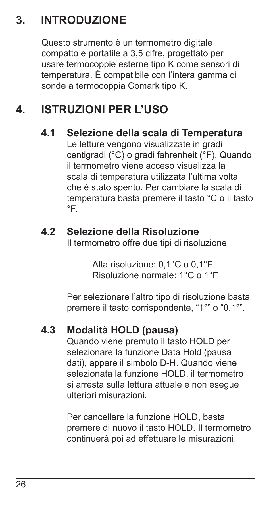 Introduzione, Istruzioni per l’uso | Comark KM330 User Manual | Page 27 / 42