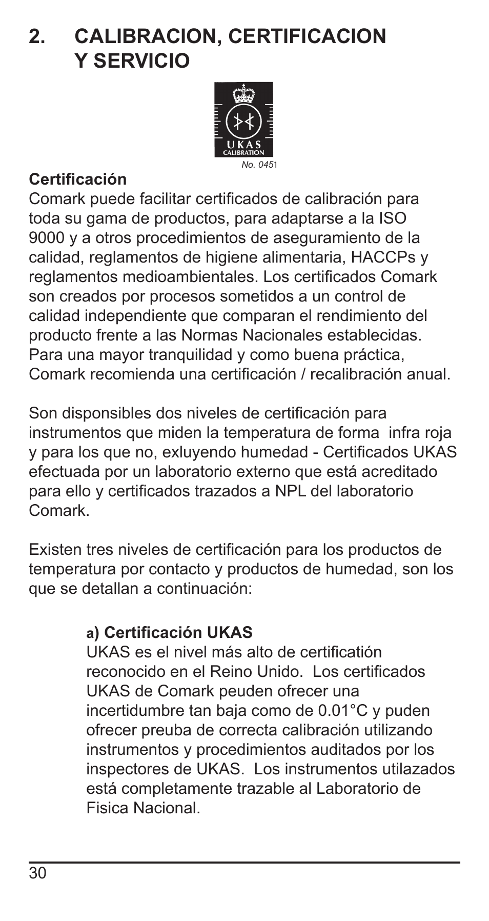 Calibracion, certificacion y servicio | Comark KM330 User Manual | Page 31 / 42