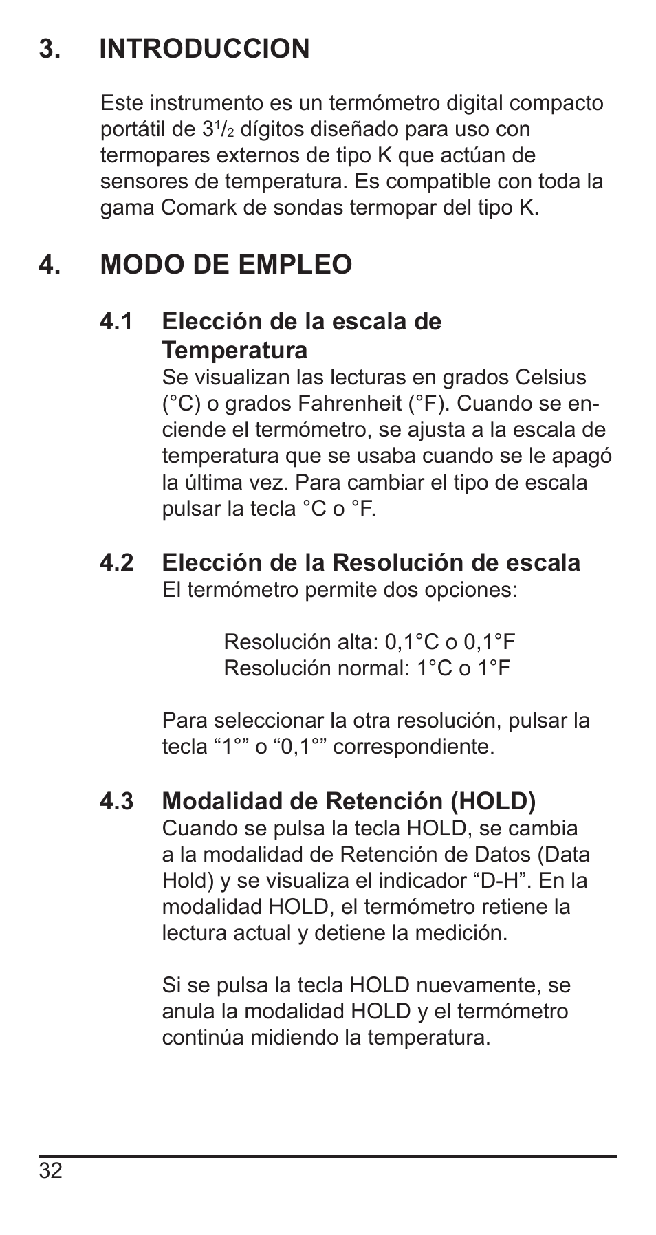 Introduccion, Modo de empleo | Comark KM330 User Manual | Page 33 / 42