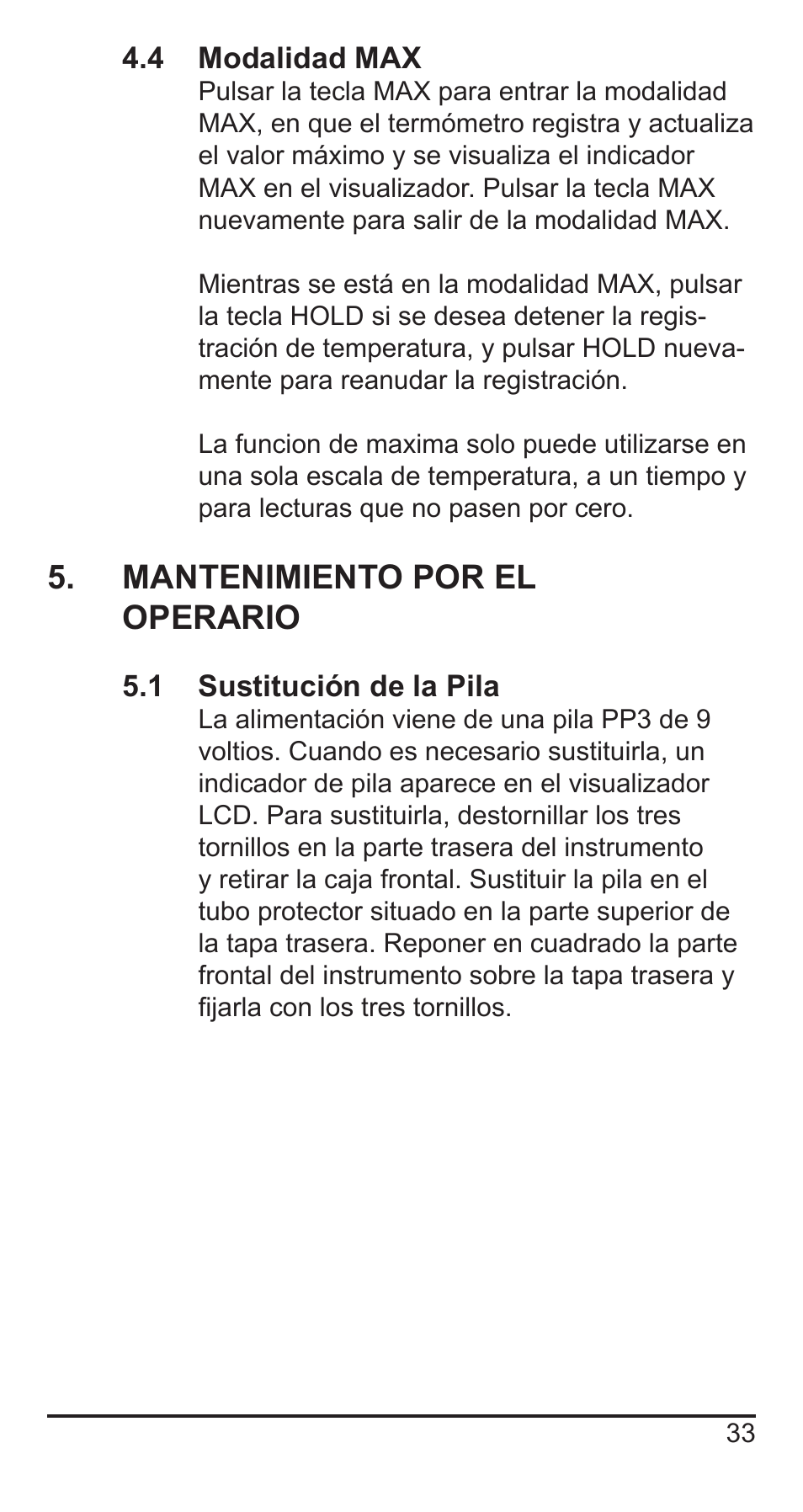 Mantenimiento por el operario | Comark KM330 User Manual | Page 34 / 42