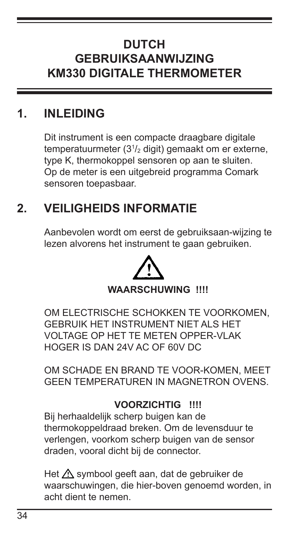 Veiligheids informatie | Comark KM330 User Manual | Page 35 / 42