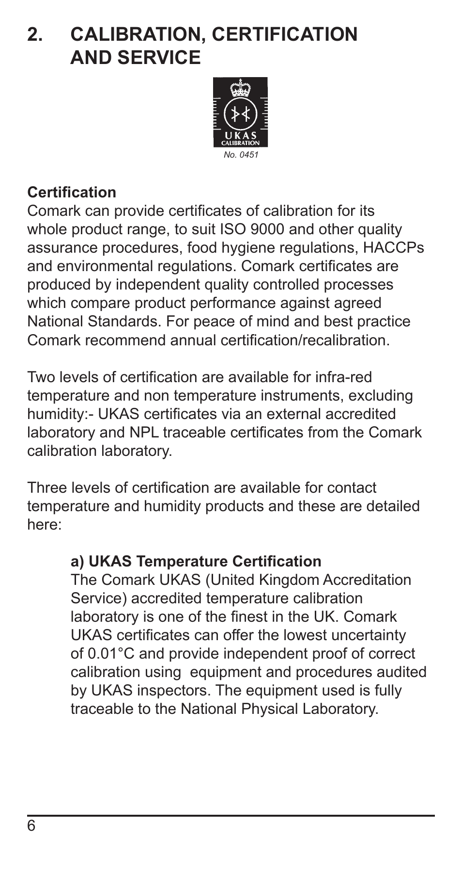 Calibration, certification and service | Comark KM330 User Manual | Page 7 / 42