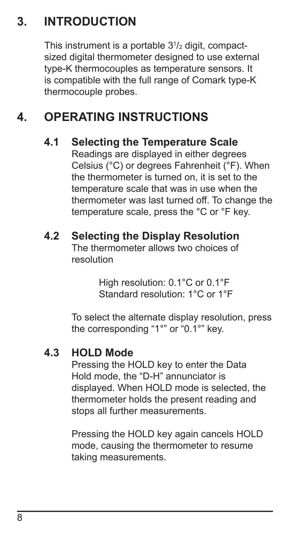 Introduction, Operating instructions | Comark KM330 User Manual | Page 9 / 42