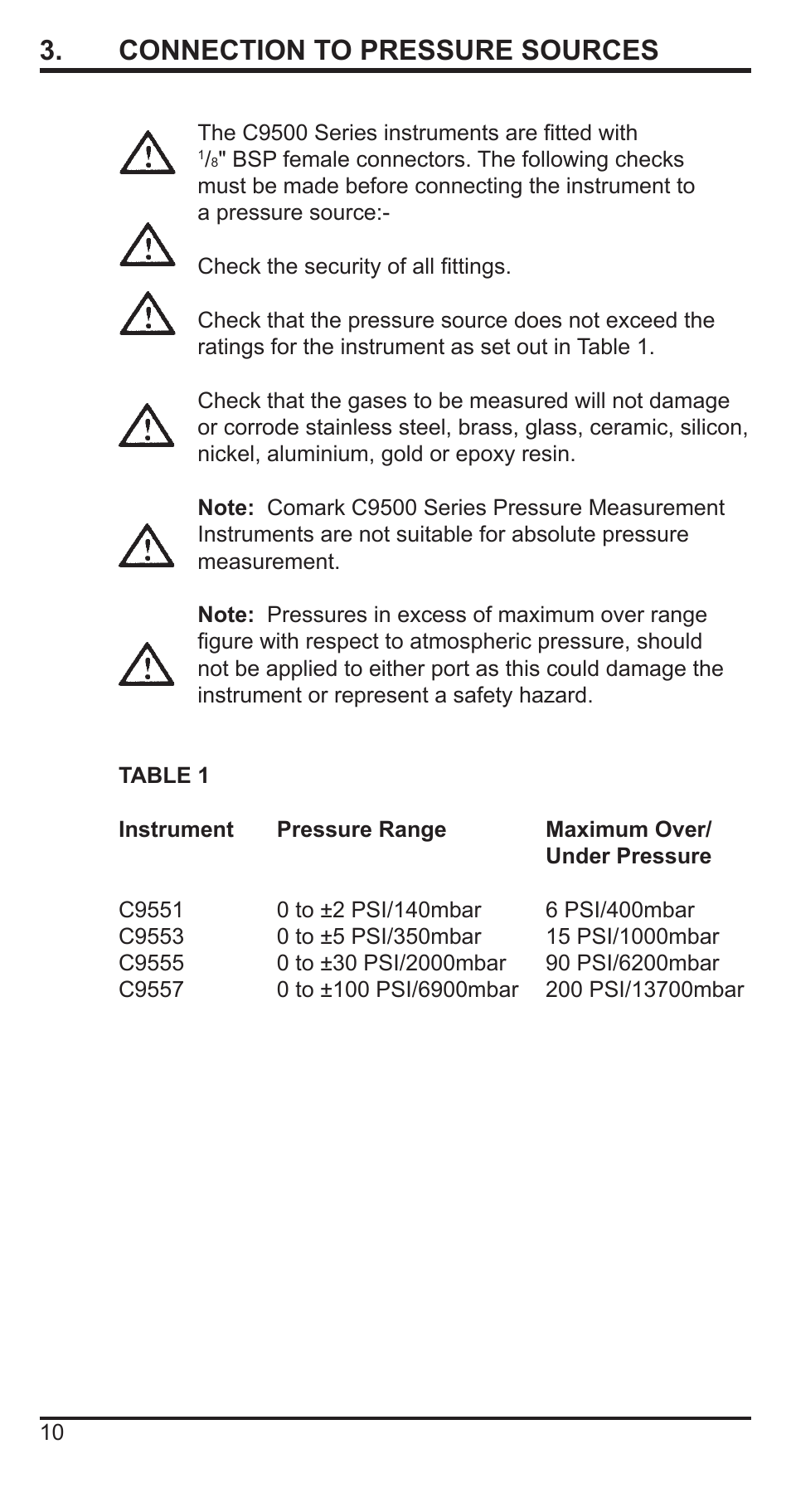 3 . connection to pressure sources | Comark C9551 User Manual | Page 11 / 54