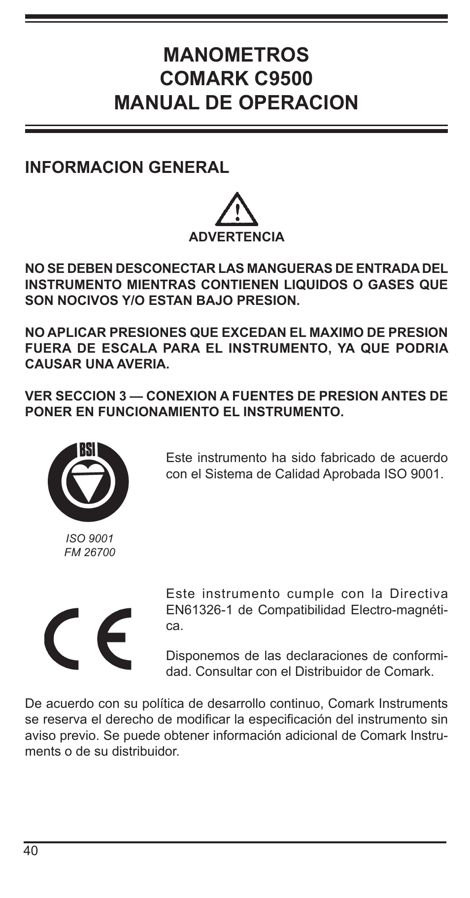Manometros comark c9500 manual de operacion, Informacion general | Comark C9551 User Manual | Page 41 / 54