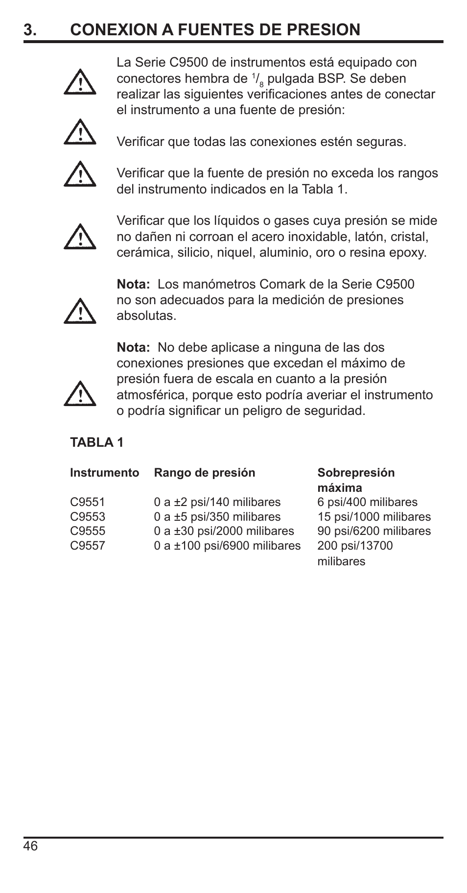 3 . conexion a fuentes de presion | Comark C9551 User Manual | Page 47 / 54