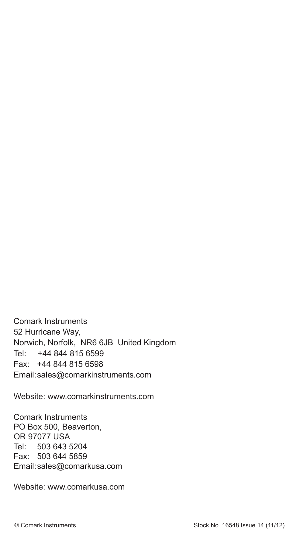 16548-14fc c9500 cover | Comark C9551 User Manual | Page 54 / 54