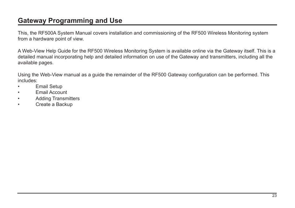 Gateway programming and use | Comark RF500A User Manual | Page 24 / 66