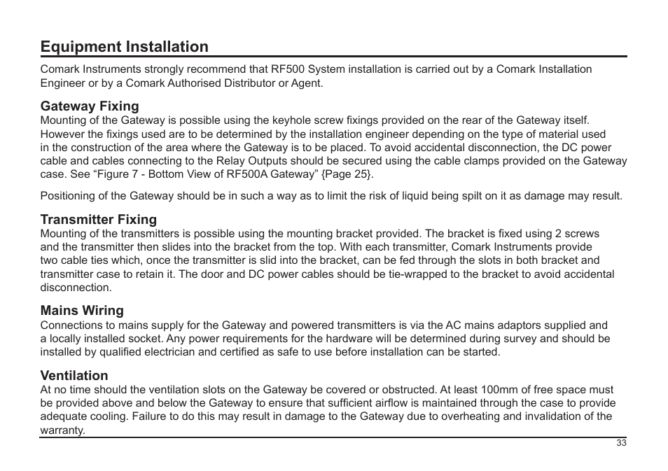 Equipment installation | Comark RF500A User Manual | Page 34 / 66