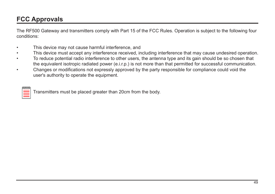 Fcc approvals | Comark RF500A User Manual | Page 50 / 66